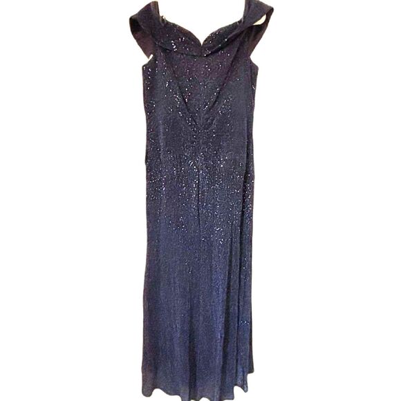 Xscape Women's Sequined Floor-Length Dress in Navy, Size 18W-NWT - Picture 3 of 10